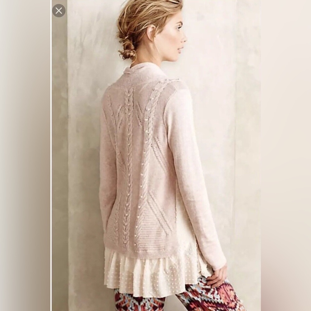 Ismare Cabled Cardigan in pink with Cream Chiffon by Knitted&Knotted